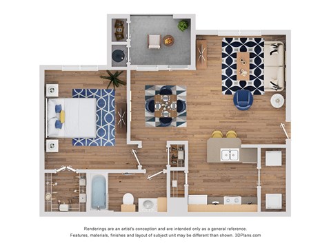1 bed 1 bath Brazos Floor Plan at The Royse at Parker Boulevard Apartments, Royse City, Texas